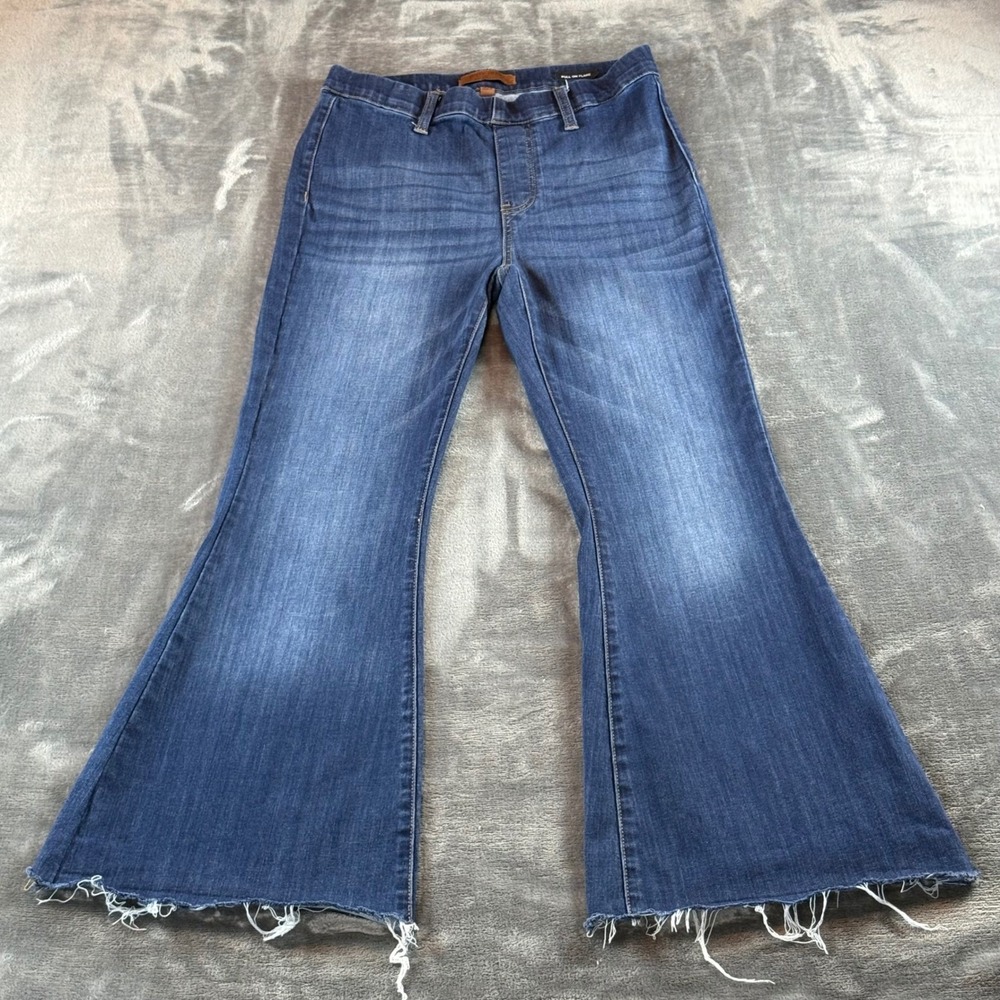 Judy Blue‎ High Waist Pull On Flare Jeans Dark Wash Raw Hem Womens 9/29